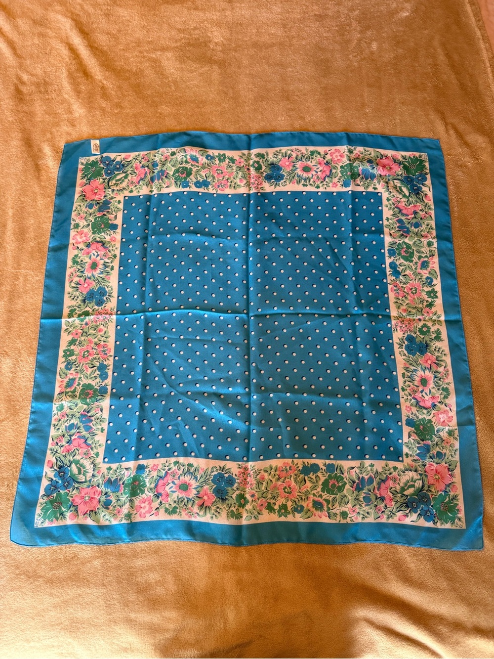 Made In Italy Glentex Women’s Blue & Pink Floral Polka Dot Scarf 100% Polyester